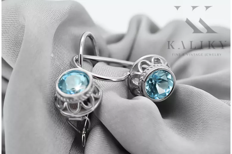 Vintage craft Earrings Aquamarine Sterling silver 925 vec117s